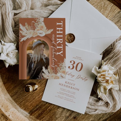 Thirty  Fabulous Burnt Orange Boho Birthday Invitation