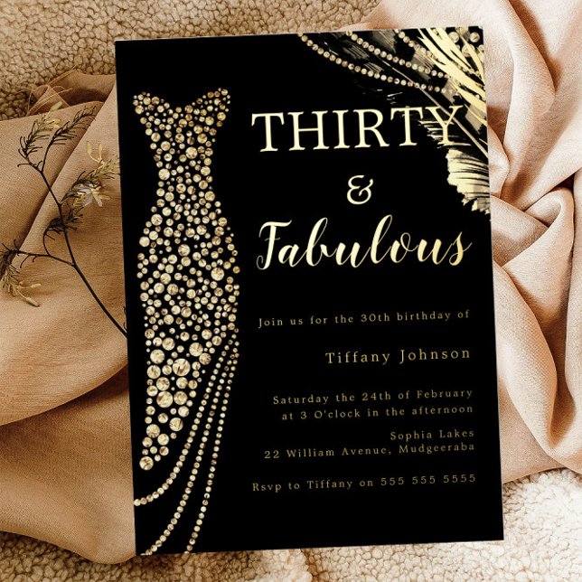 Thirty & Fabulous Elegant Gold Dress 30th Birthday Foil Invitation (Creator Uploaded)