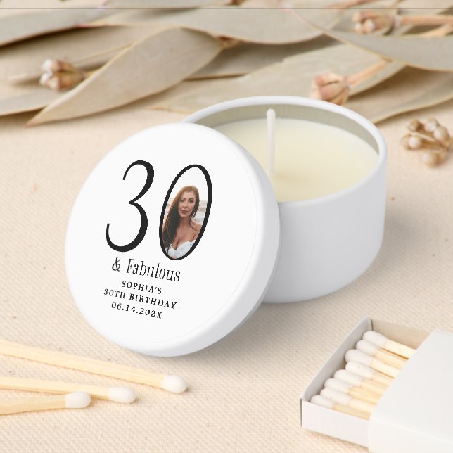 Thirty & Fabulous Minimal Photo 30th Birthday Mini Candle Favors (Insitu)