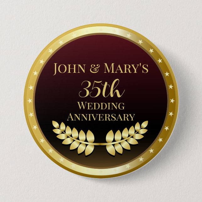 Thirty Fifth Wedding Anniversary Gold Medal Button (Front)