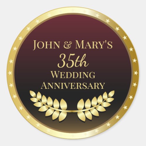 Thirty Fifth Wedding Anniversary Gold Medal Classic Round Sticker