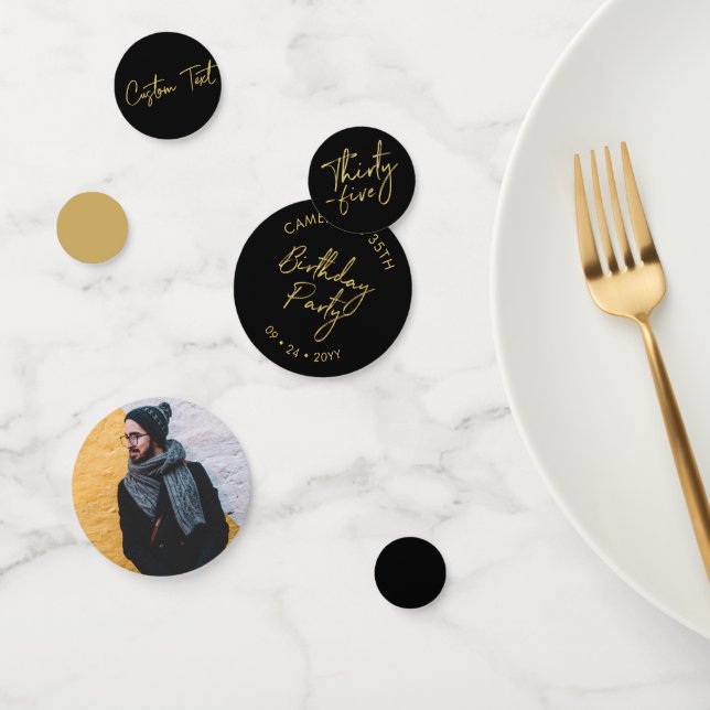 Thirty Five | Gold & Black 35th Birthday Party Confetti (Group)