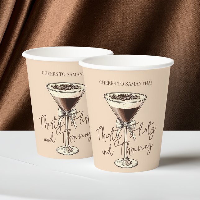 Thirty Flirty and Thriving Brown 30th Birthday Paper Cups (Thirty Flirty and Thriving Brown 30th Birthday Paper Cups)