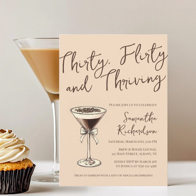 Thirty Flirty and Thriving Cocktail 30th Birthday Invitation (Thirty Flirty and Thriving Espresso Martini Cocktail 30th Birthday Invitation)