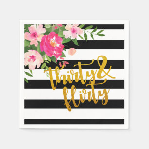 Thirty & Flirty Napkin - Black/White Stripes