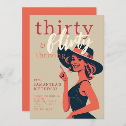 Thirty Flirty Thriving 50s 60s Retro 30th Birthday Invitation