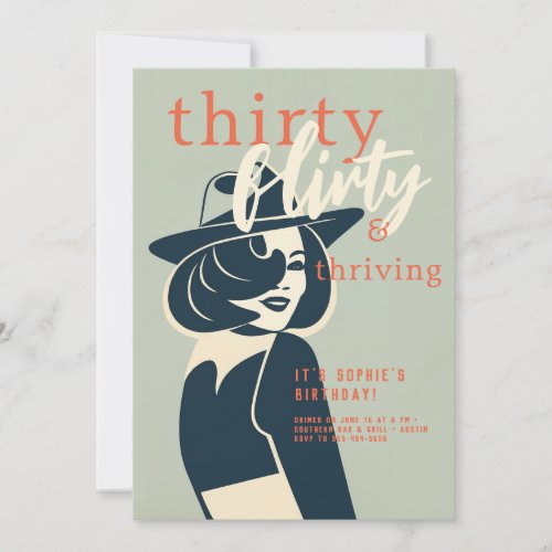 Thirty Flirty Thriving Retro Chic 30th Birthday Invitation