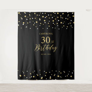 Thirty   Gold & Black 30th Birthday Party Backdrop
