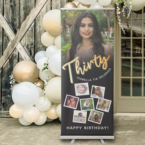 Thirty gold black Birthday party 8 photos  Retractable Banner