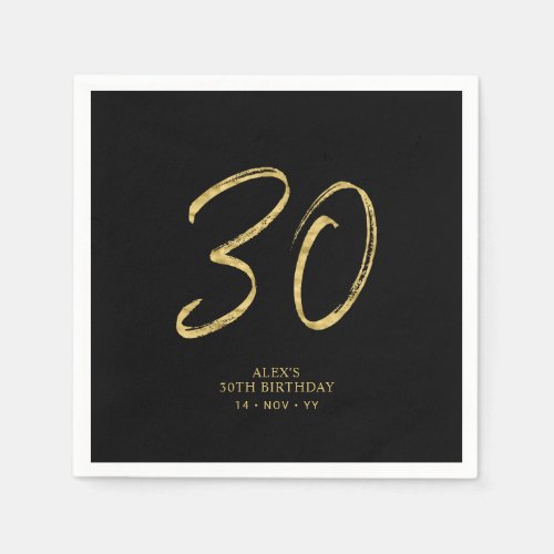 Thirty  Gold  Black Lettering 30th Birthday Napkins