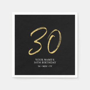 Thirty Gold & Black Lettering 30th Birthday Napkins