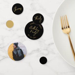 Thirty   Gold & Black Modern 30th Birthday Party Confetti
