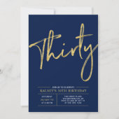 Thirty | Gold & Blue Modern 30th Birthday Party Invitation (Front)