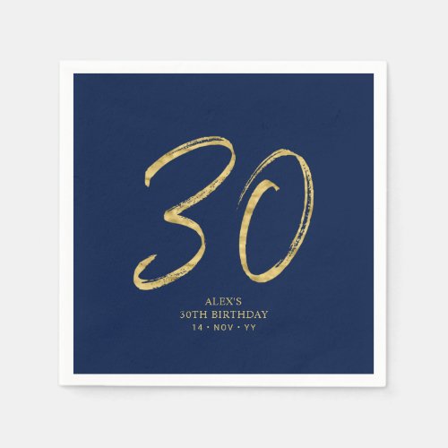 Thirty  Gold  Navy Blue Lettering 30th Birthday Napkins