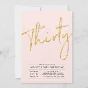 Thirty   Gold & Pink Modern 30th Birthday Party Invitation