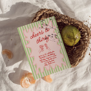 Thirty Hand Drawn Colorful Stripes Birthday Party Invitation