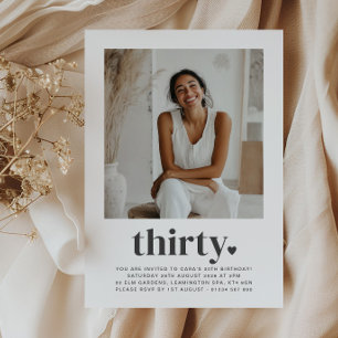 Thirty Heart Square Photo Birthday Invitation