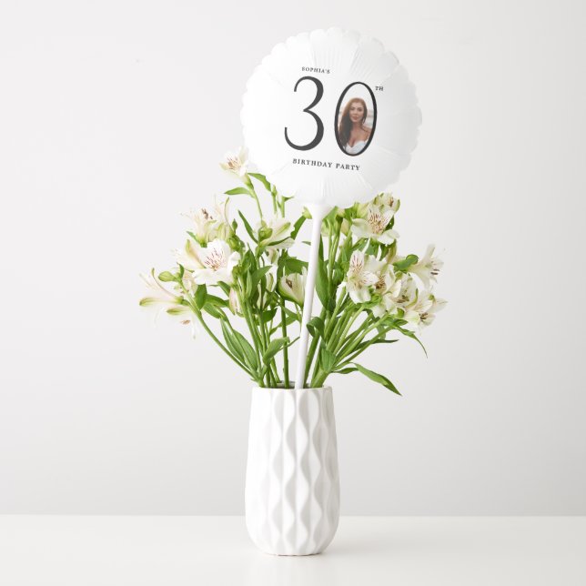Thirty Minimal Photo 30th Birthday Balloon (Vase)