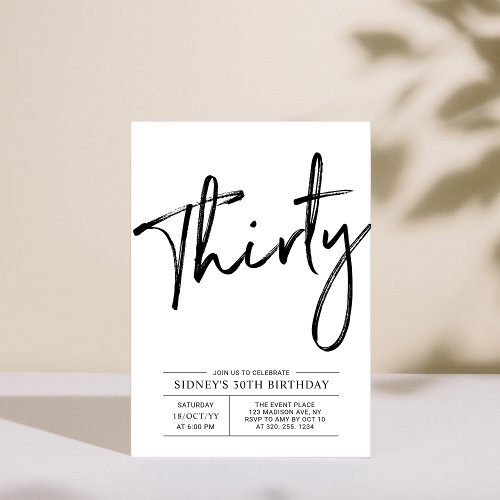 Thirty  Modern 30th Birthday Party Invitation