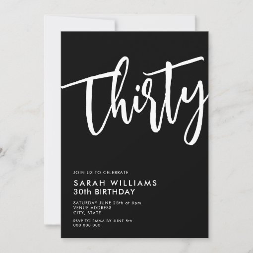 Thirty Modern Black and White 30th Birthday Invitation | Zazzle