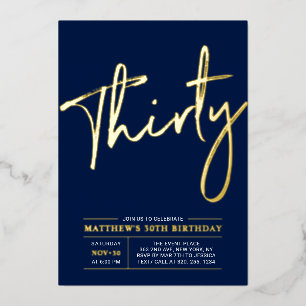 Thirty   Modern Gold 30th Birthday Party Foil Invi Invitation