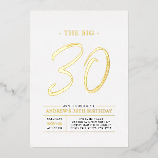 Thirty | Modern Gold Big 30th Birthday Party Foil Invitation