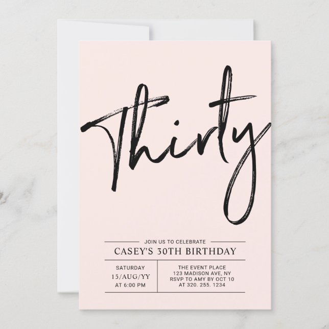 Thirty | Modern Pink 30th Birthday Party Invitation (Front)