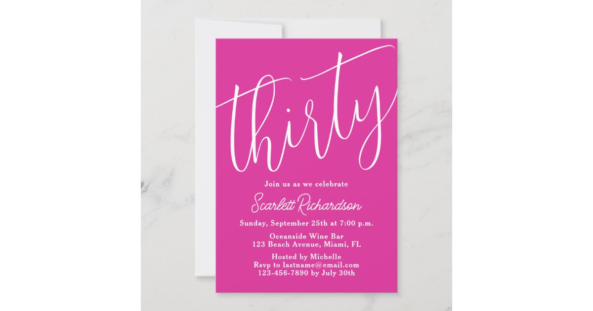 Thirty Modern Script Pink 30th Birthday Party Invitation | Zazzle