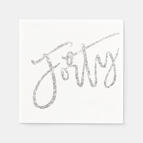 THIRTY modern script silver glitter 40th party Napkins