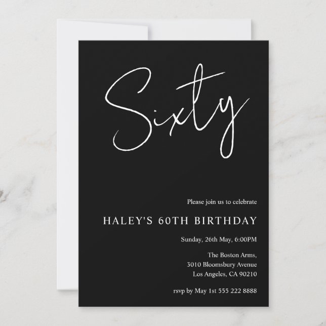Thirty Modern Simple Black 60th Birthday Invitation (Front)
