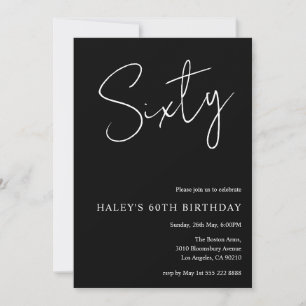 Thirty Modern Simple Black 60th Birthday Invitation