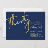 Thirty | Navy & Gold Modern 30th Birthday Party Invitation (Front)