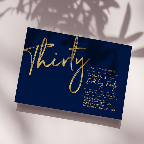Thirty | Navy & Gold Modern 30th Birthday Party