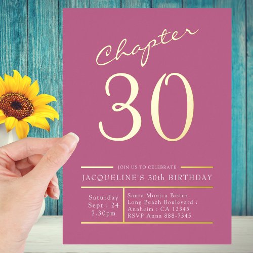 Thirty Pink 30th Birthday Party Gold Foil Invitation