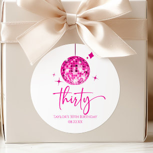 Thirty Pink Disco Ball 30th Birthday Party Classic Round Sticker