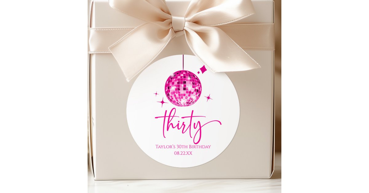 Thirty Pink Disco Ball 30th Birthday Party Classic Round Sticker | Zazzle