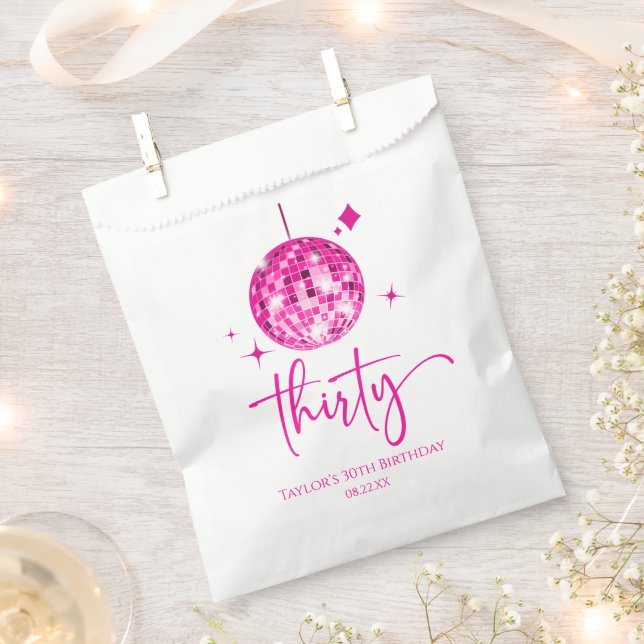 Thirty Pink Disco Ball 30th Birthday Party Favor Bag (Clipped)