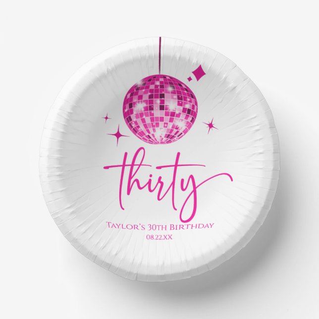 Thirty Pink Disco Ball 30th Birthday Party Paper Bowls (Front)