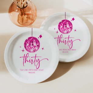 Thirty Pink Disco Ball 30th Birthday Party Paper Plates