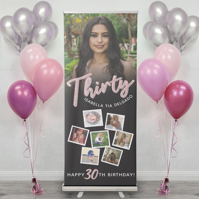 Thirty pink glitter black Birthday party 8 photos  Retractable Banner (Creator Uploaded)