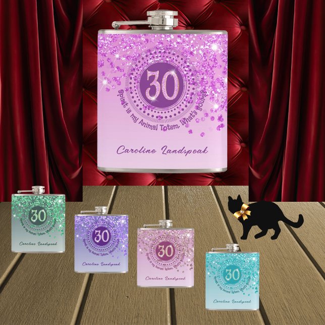 Thirty & Pink Glitter & Drinking Quote Flask (Creator Uploaded)