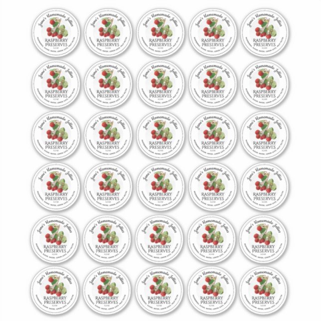 Thirty Raspberry Jelly 2"  Mason Jar Lid Stickers (Front)