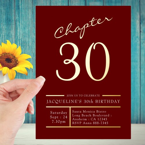 Thirty Red Gold 30th Birthday Party Gold Foil Invitation