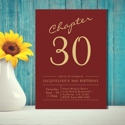 Thirty Red Gold 30th Birthday Party Invitation