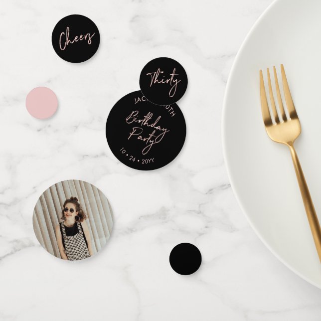 Thirty | Rose Gold & Black Modern 30th Birthday Confetti (Group)