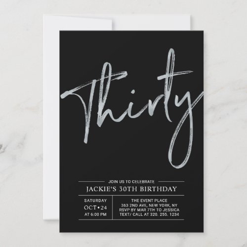 Thirty | Silver & Black Modern 30th Birthday Party