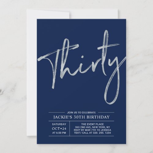 Thirty | Silver & Blue Modern 30th Birthday Party