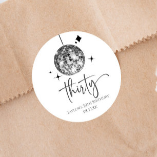 Thirty Silver Disco Ball 30th Birthday Party Classic Round Sticker