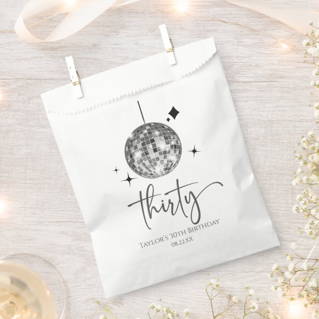 Thirty Silver Disco Ball 30th Birthday Party Favor Bag (Clipped)