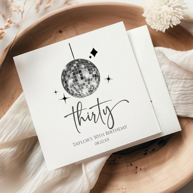 Thirty Silver Disco Ball 30th Birthday Party Napkins (Creator Uploaded)